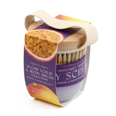Obrázok používateľa Darčeková súprava cukrového peelingu a masážnej kefy Mango &amp; Passionfruit