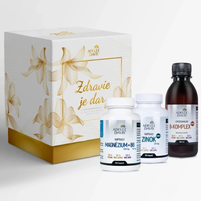 Obrázok používateľa Adelle Davis Darčekový balíček SRDCE (Adelle Magnézium, 200 mg a B6 40mg, 100 kapsúl, Lipozomálny B komplex Forte, ml, Ade.