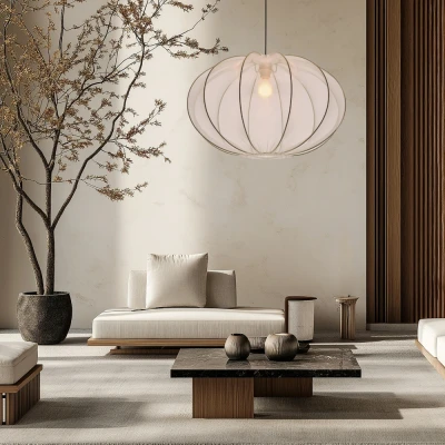 Obrázok používateľa Biele závesné svietidlo s textilným tienidlom ø 60 cm Mellow Candellux Lighting