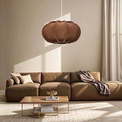 Obrázok používateľa Hnedé závesné svietidlo s textilným tienidlom ø 52 cm Cafee Candellux Lighting